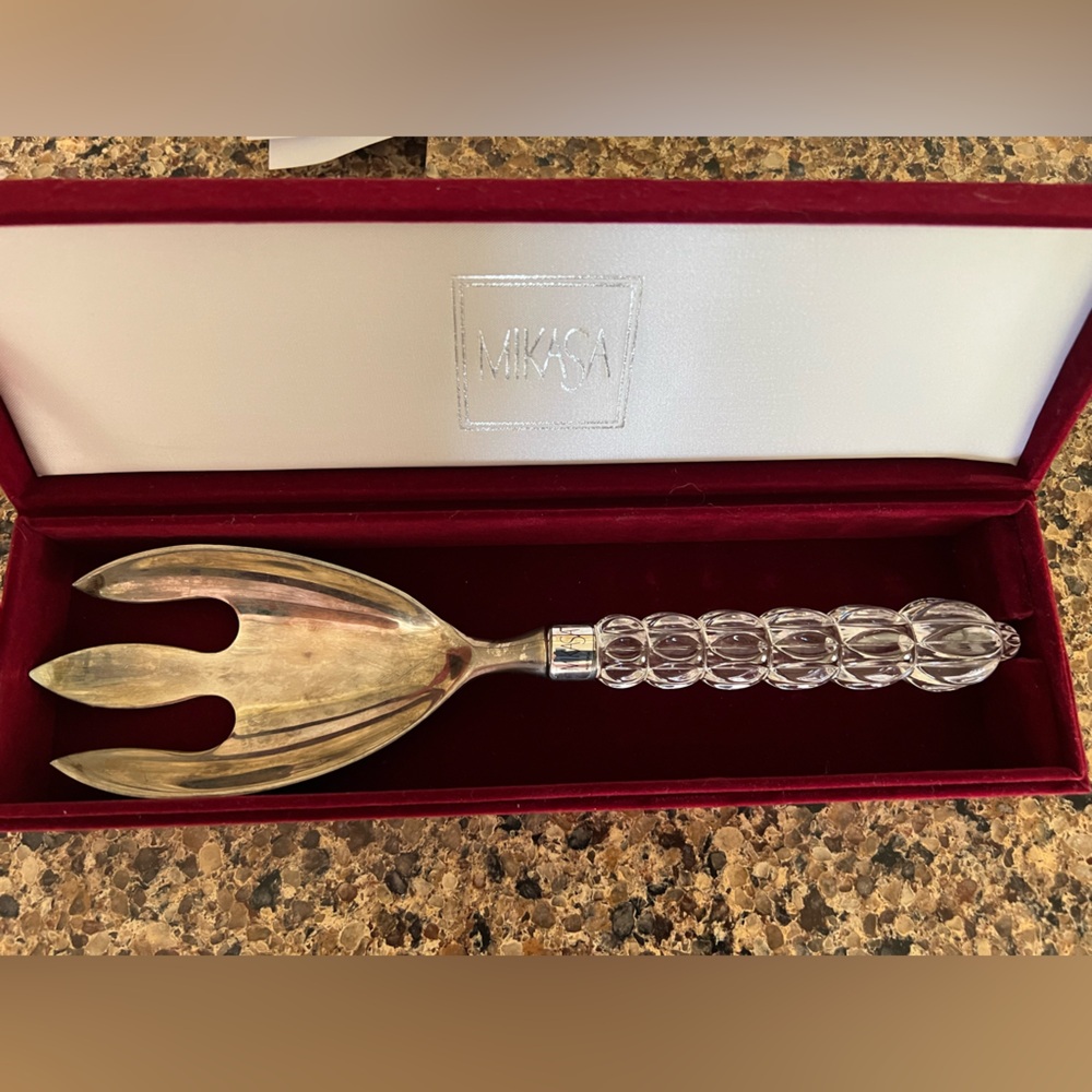 Mikasa silver and crystal serving spoon.